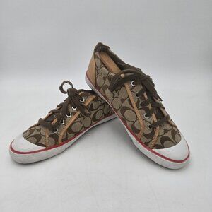 Coach Womens Barrett Brown Tan Logo Sneaker Tennis Shoes Size 9.5M Red 9 1/2 A00